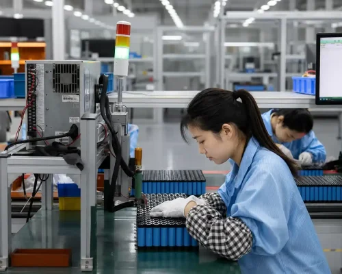 gwm-energy-company-product-testing-custom-solutions-rd-strength GWM Energy Company engineer assembling lithium battery cells in product testing and custom solutions facility